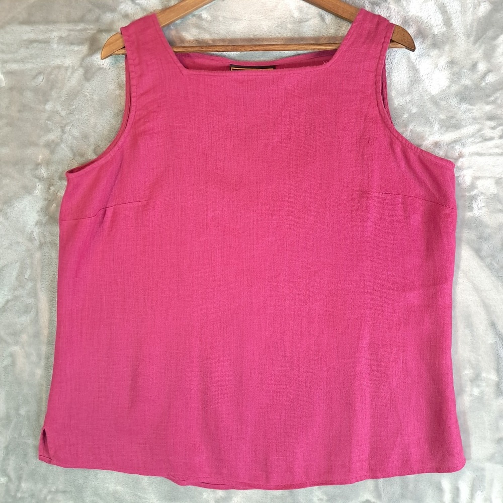DG2 Diane Gilman Pink Linen Tank Top Women's Plus Size 1X Side Slit Casual
